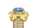 Yellow gold Fancy Blue Cushion Cut Halo Diamond Engagement Ring with Pave Split Shank and Four-Prong Setting_5