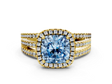 Yellow gold Fancy Blue Cushion  Cut Halo Diamond Engagement Ring with Split Shank and Four-Prong Setting_20