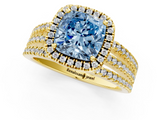 Yellow gold Fancy Blue Cushion  Cut Halo Diamond Engagement Ring with Split Shank and Four-Prong Setting_21