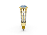 Yellow gold Fancy Blue Cushion  Cut Halo Diamond Engagement Ring with Split Shank and Four-Prong Setting_22