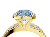 Yellow gold Fancy Blue Cushion  Cut Halo Diamond Engagement Ring with Split Shank and Four-Prong Setting_24