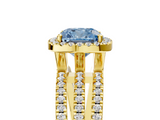 Yellow gold Fancy Blue Cushion  Cut Halo Diamond Engagement Ring with Split Shank and Four-Prong Setting_25