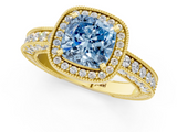 Yellow gold Fancy Blue Cushion  Cut Halo Diamond Pave Band Ring with Four-Prong Setting_46