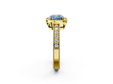 Yellow gold Fancy Blue Cushion  Cut Halo Diamond Pave Band Ring with Four-Prong Setting_47