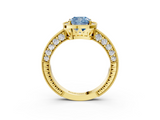 Yellow gold Fancy Blue Cushion  Cut Halo Diamond Pave Band Ring with Four-Prong Setting_48