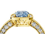 Yellow gold Fancy Blue Cushion  Cut Halo Diamond Pave Band Ring with Four-Prong Setting_49