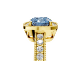 Yellow gold Fancy Blue Cushion  Cut Halo Diamond Pave Band Ring with Four-Prong Setting_50