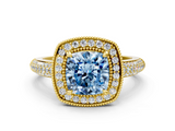 Yellow gold Fancy Blue Cushion  Cut Halo Diamond Pave Band with Four-Prong Setting_35