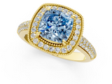 Yellow gold Fancy Blue Cushion  Cut Halo Diamond Pave Band with Four-Prong Setting_36