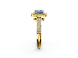 Yellow gold Fancy Blue Cushion  Cut Halo Diamond Pave Band with Four-Prong Setting_37