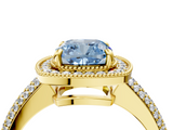 Yellow gold Fancy Blue Cushion  Cut Halo Diamond Pave Band with Four-Prong Setting_39