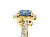 Yellow gold Fancy Blue Cushion  Cut Halo Diamond Pave Band with Four-Prong Setting_40