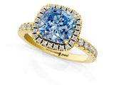 Yellow gold Fancy Blue Cushion Cut Halo Diamond Pave Band with Prong Setting_1