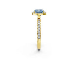 Yellow gold Fancy Blue Cushion Cut Halo Diamond Pave Band with Prong Setting_2