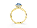 Yellow gold Fancy Blue Cushion Cut Halo Diamond Pave Band with Prong Setting_3
