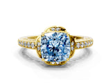 Yellow gold Fancy Blue Cushion  Cut Halo Diamond Ring with Channel Set Band and Four-Prong Setting_32