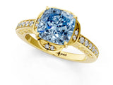 Yellow gold Fancy Blue Cushion  Cut Halo Diamond Ring with Channel Set Band and Four-Prong Setting_33