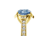 Yellow gold Fancy Blue Cushion  Cut Halo Diamond Ring with Channel Set Band and Four-Prong Setting_37