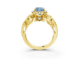 Yellow gold Fancy Blue Cushion Cut Halo Diamond Ring with Milgrain and Bezel Accents on a Split Shank Band_15