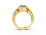 Yellow gold Fancy Blue Cushion  Cut Halo Diamond Ring with Pavé Band and Four-Prong Setting_71