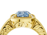 Yellow gold Fancy Blue Cushion  Cut Halo Diamond Ring with Pavé Band and Four-Prong Setting_72