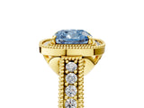 Yellow gold Fancy Blue Cushion  Cut Halo Diamond Ring with Pavé Band and Four-Prong Setting_73