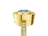 Yellow gold Fancy Blue Cushion  Cut Halo Diamond Ring with Pavé Band and Milgrain Prong Setting_37