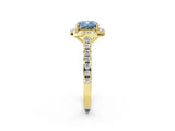 Yellow gold Fancy Blue Cushion Cut Halo Diamond Ring with Pavé Band and Three-Prong Setting_2