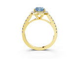 Yellow gold Fancy Blue Cushion Cut Halo Diamond Ring with Pavé Band and Three-Prong Setting_3