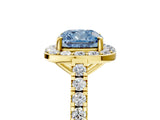 Yellow gold Fancy Blue Cushion Cut Halo Diamond Ring with Pavé Band and Three-Prong Setting_5