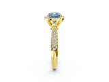 Yellow gold Fancy Blue Cushion Cut Halo Diamond Ring with Pavé Band_2