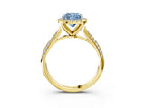 Yellow gold Fancy Blue Cushion Cut Halo Diamond Ring with Pavé Band_3