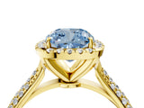 Yellow gold Fancy Blue Cushion Cut Halo Diamond Ring with Pavé Band_4