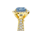 Yellow gold Fancy Blue Cushion Cut Halo Diamond Ring with Pavé Band_5