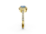 Yellow gold Fancy Blue Cushion  Cut Halo Diamond Ring with Pave Band and Four-Prong Setting_26