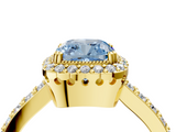 Yellow gold Fancy Blue Cushion  Cut Halo Diamond Ring with Pave Band and Four-Prong Setting_28