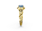Yellow gold Fancy Blue Cushion  Cut Halo Diamond Ring with Scrollwork Band and Four-Prong Setting_92