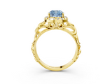 Yellow gold Fancy Blue Cushion  Cut Halo Diamond Ring with Scrollwork Band and Four-Prong Setting_93