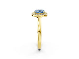 Yellow gold Fancy Blue Cushion Cut Halo Diamond Ring with Solitaire Band and Prong Setting_2