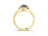 Yellow gold Fancy Blue Cushion Cut Halo Diamond Ring with Solitaire Band and Prong Setting_3
