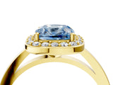 Yellow gold Fancy Blue Cushion Cut Halo Diamond Ring with Solitaire Band and Prong Setting_4