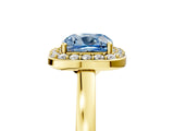 Yellow gold Fancy Blue Cushion Cut Halo Diamond Ring with Solitaire Band and Prong Setting_5