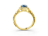 Yellow gold Fancy Blue Cushion Cut Halo Diamond Solitaire with Filigree Band and Four-Prong Setting_3