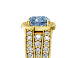 Yellow gold Fancy Blue Cushion Cut Halo Diamond Split Shank Ring with Prong Setting_11