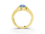 Yellow gold Fancy Blue Cushion Cut Halo Diamond Split Shank Ring with Prong Setting_3