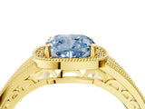 Yellow gold Fancy Blue Cushion Cut Halo Diamond Split Shank Ring with Prong Setting_4