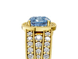 Yellow gold Fancy Blue Cushion Cut Halo Diamond Split Shank Ring with Prong Setting_5