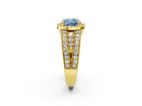 Yellow gold Fancy Blue Cushion Cut Halo Diamond Split Shank Ring with Prong Setting_8
