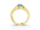 Yellow gold Fancy Blue Cushion Cut Halo Diamond Split Shank Ring with Prong Setting_9