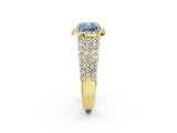 Yellow gold Fancy Blue Cushion Cut Halo Pavé Diamond Engagement Ring with Split Shank and Four-Prong Setting_5